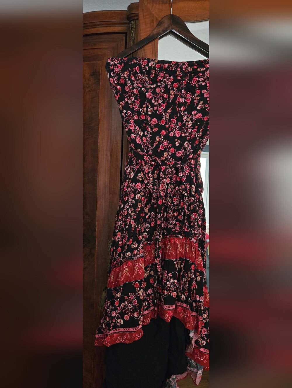 Black Floral Dress with Pink and Red Blossoms